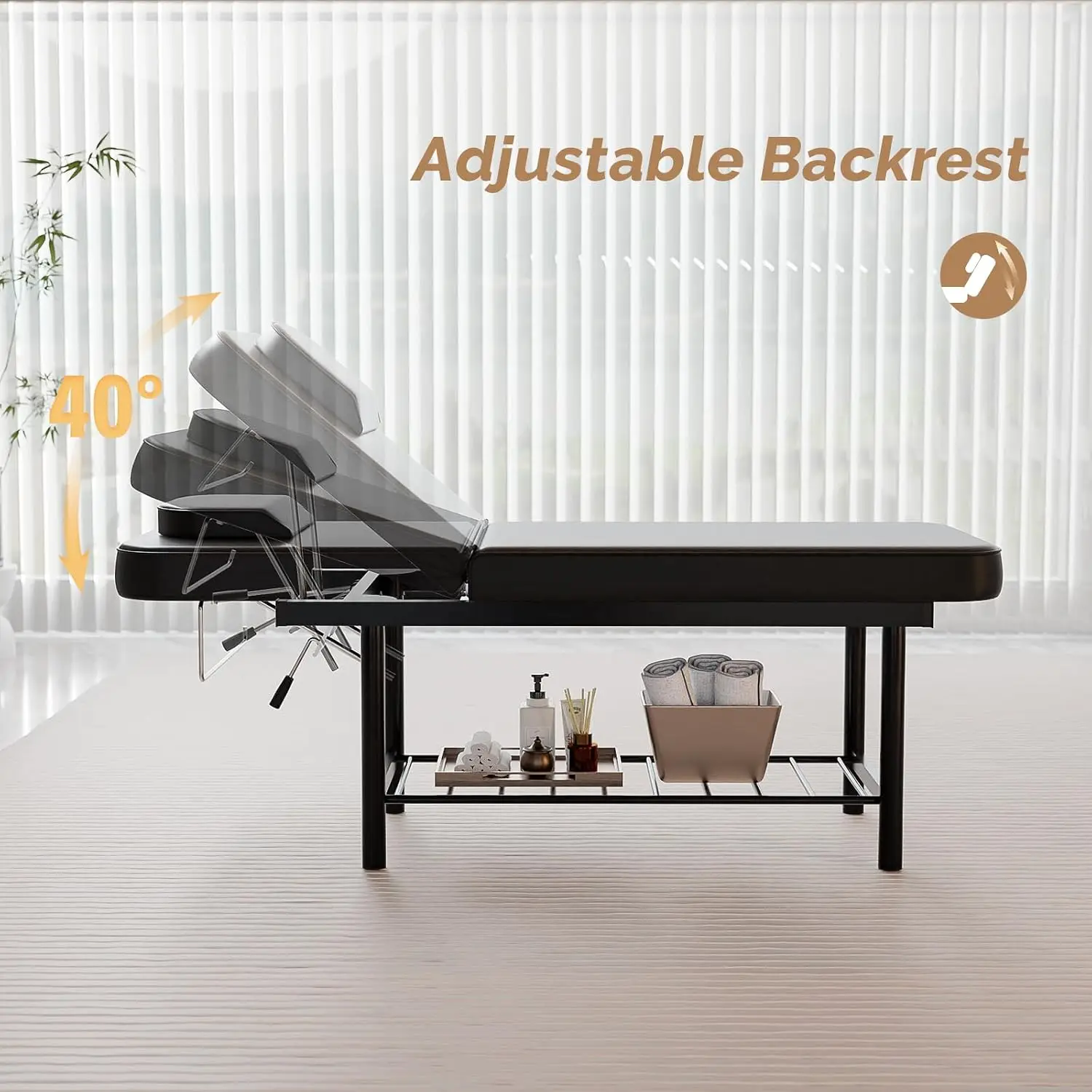 Heavy Duty Massage Table Adjustable Height & Backrest Facial Bed Professional Physical Therapy Salon Black Manual, Customized