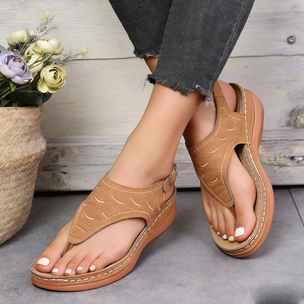 Women Adjustable Buckle Thong Wedge Platform Sandals Orthopedic Comfort Summer Beach Flip Flops