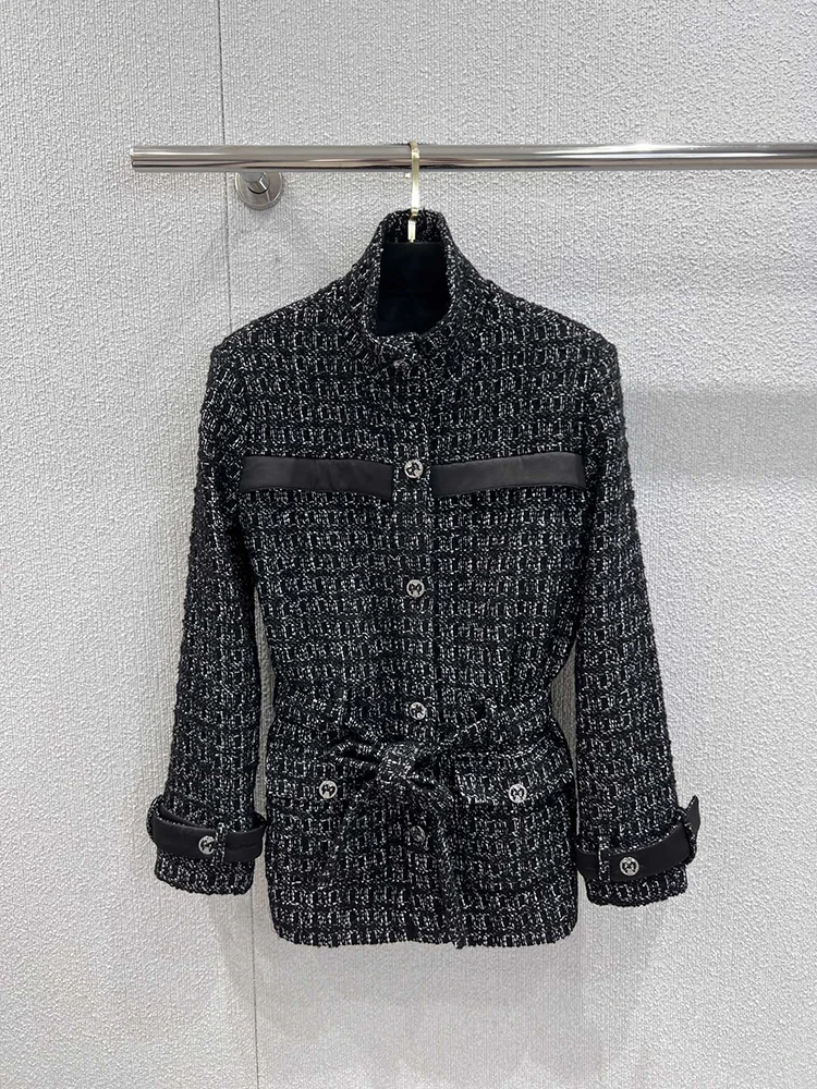 

SVORYXIU Autumn Casual Style Black O-Neck Belt Jackets Coat Women's New Style Fashion Loose ElegantShort Style Jackets Coat