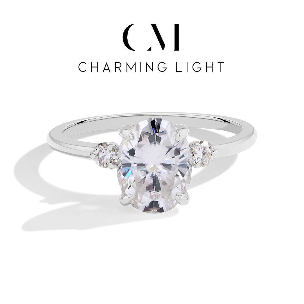 

CHARMING Luxury 2CT Oval Cut Moissanite Solitaire Ring Lab Diamond DVVS1 9*7mm 18K Gold Plated Classic Engagement Fine Jewelry