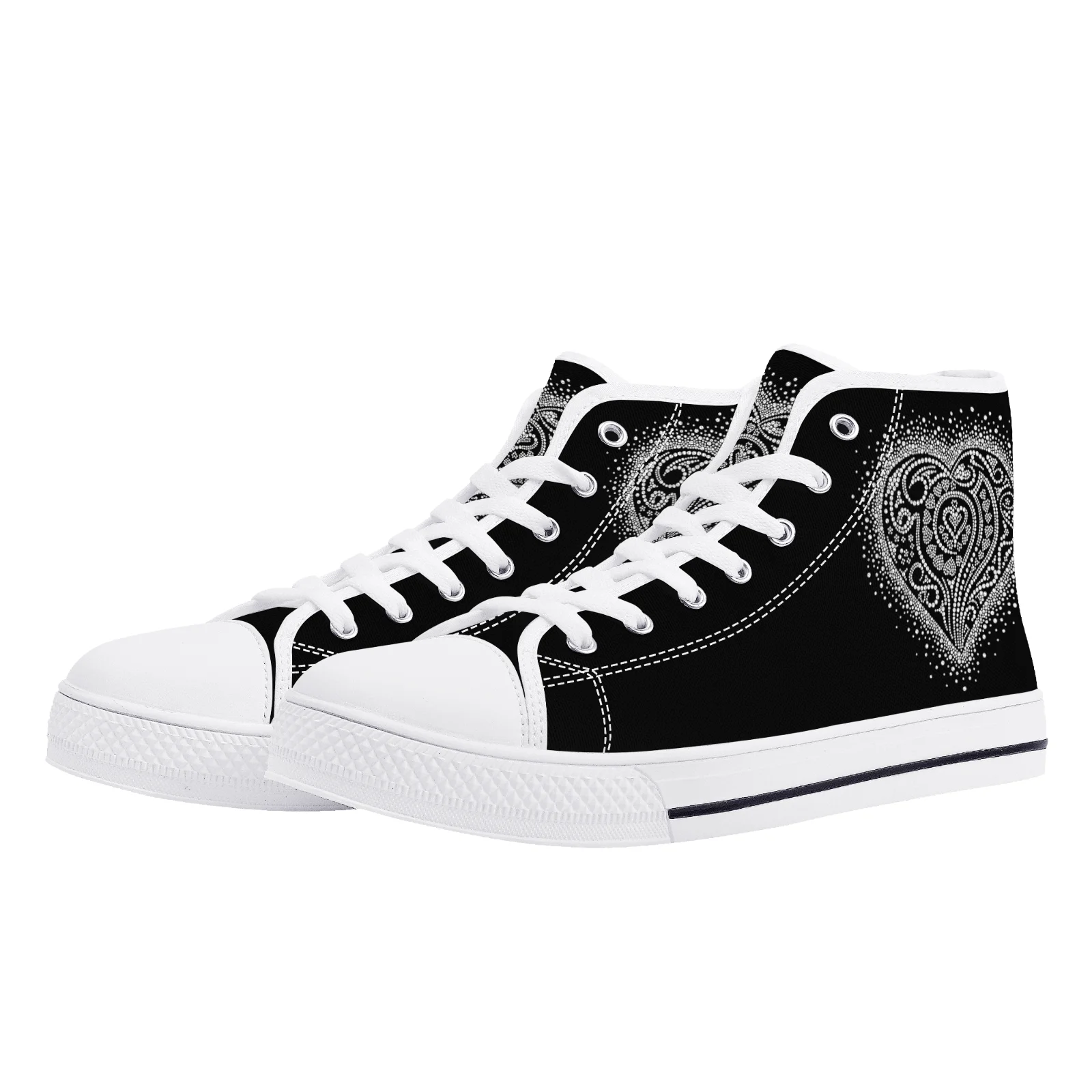 

Classic high-top canvas shoes with customizable heart-shaped badges for men and women, vulcanized shoes, casual sneakers