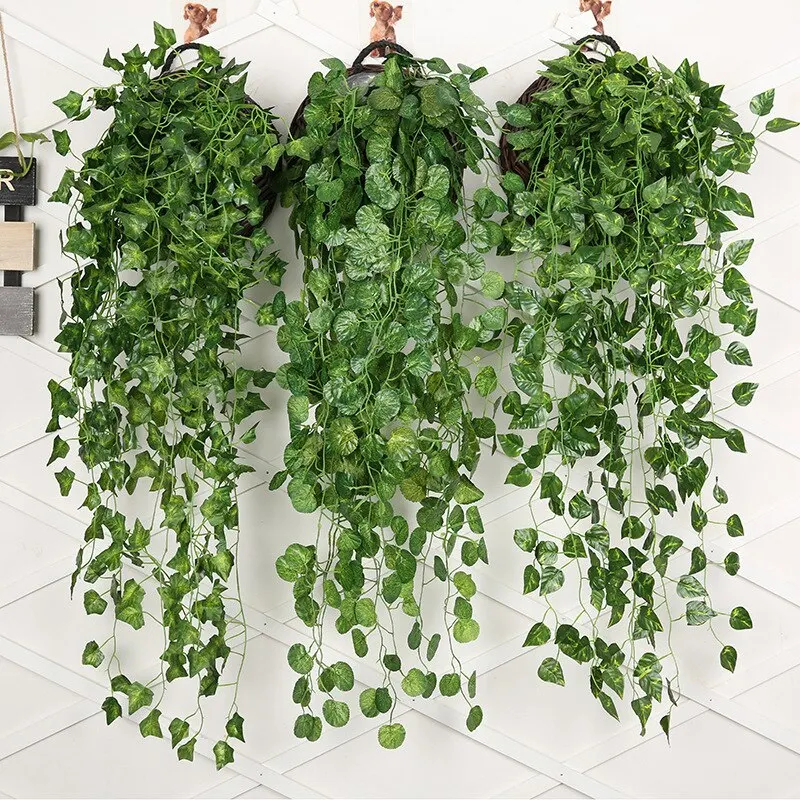 Plantas artificiales, enredaderas para colgar en la pared, enredadera de simulación, colgante de pared, planta verde interior, decoración de pared, flor falsa, planta de ratán