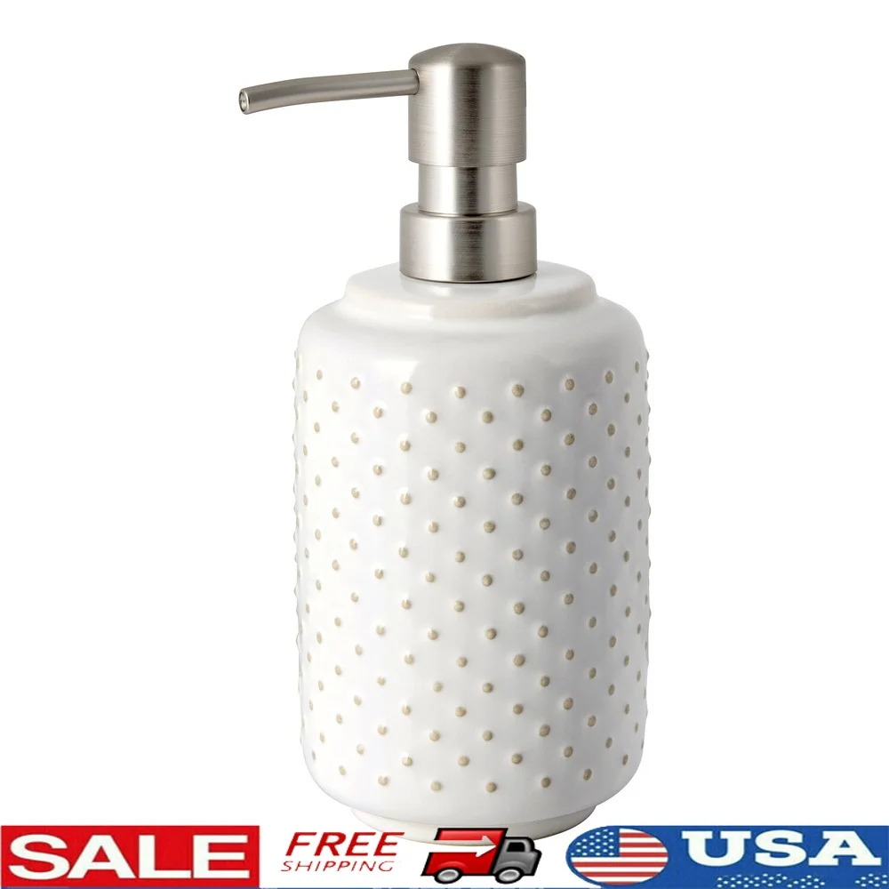 

Текстурированный керамический насос для лосьона, деревенский кремово-белый, ручная работа, уникальная глазурованная отделка, хромированный насос, легко заполняемый аксессуар для ванной комнаты, 10 унций