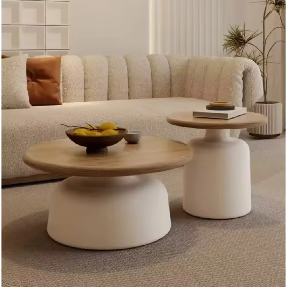 

Living Room Furniture Mid Century Modern Round Wooden Coffee Table Minimalist Center Tables Nesting Coffee Table Set of 2