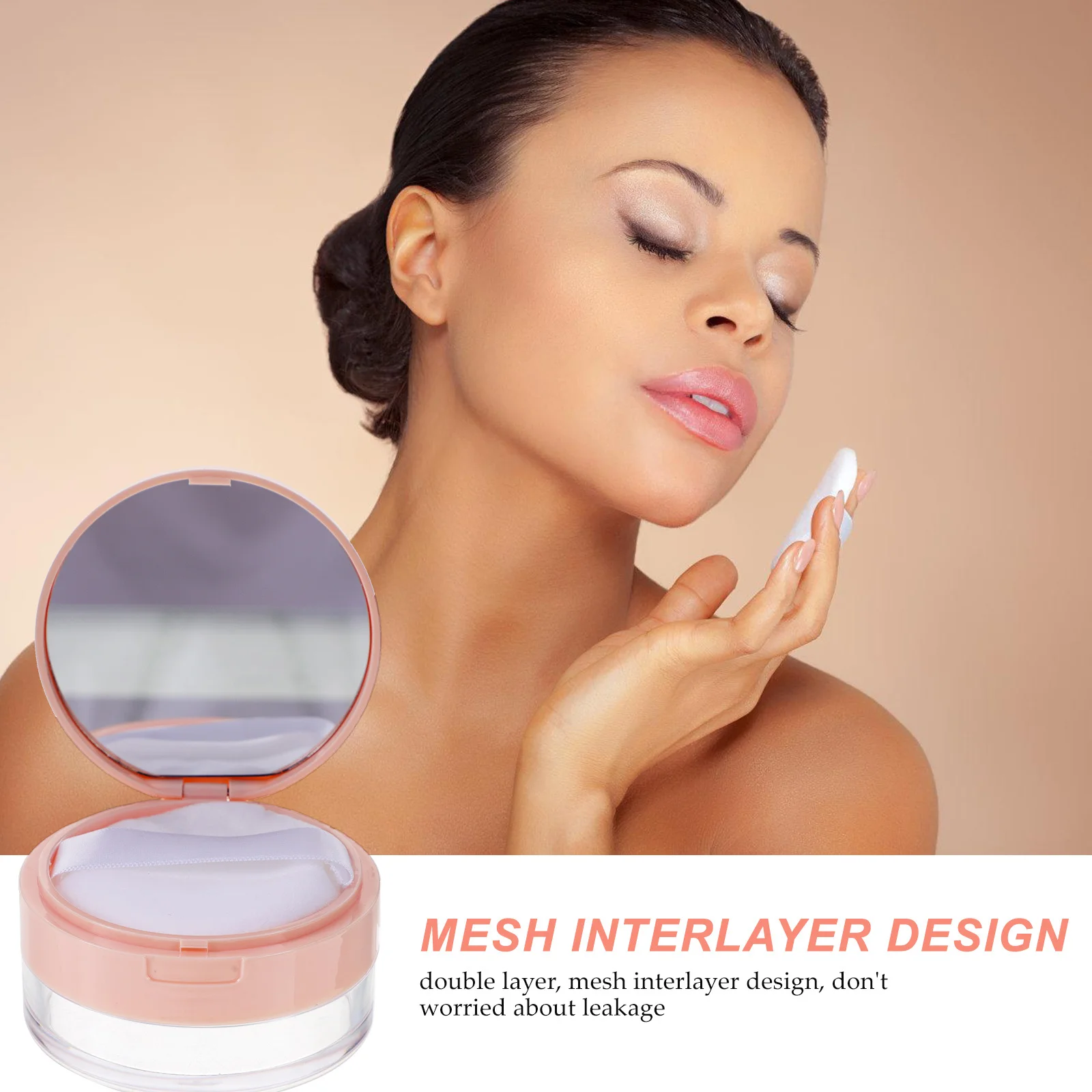 

Puff Case With Mirror Empty Powder Container Double Layer Mesh Design Leak-Proof Portable Loose Powder Holder For Daily