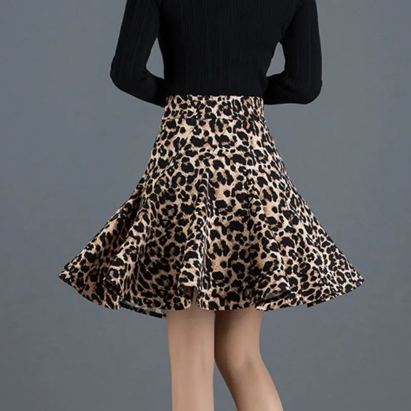 

Leopard Mini Skirts Women Pleated High Waist A-line Slim Fit Temperament Office Ladies Korean Style Fashion Casual All-match