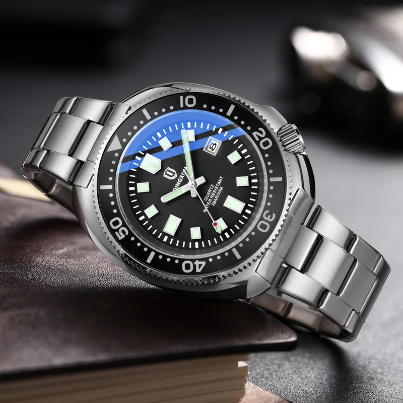 QINGXIYA-Relógio Quartzo Masculino, Aço Inoxidável, Impermeável, Luminoso, Data, Design de Moda, Novíssimo
