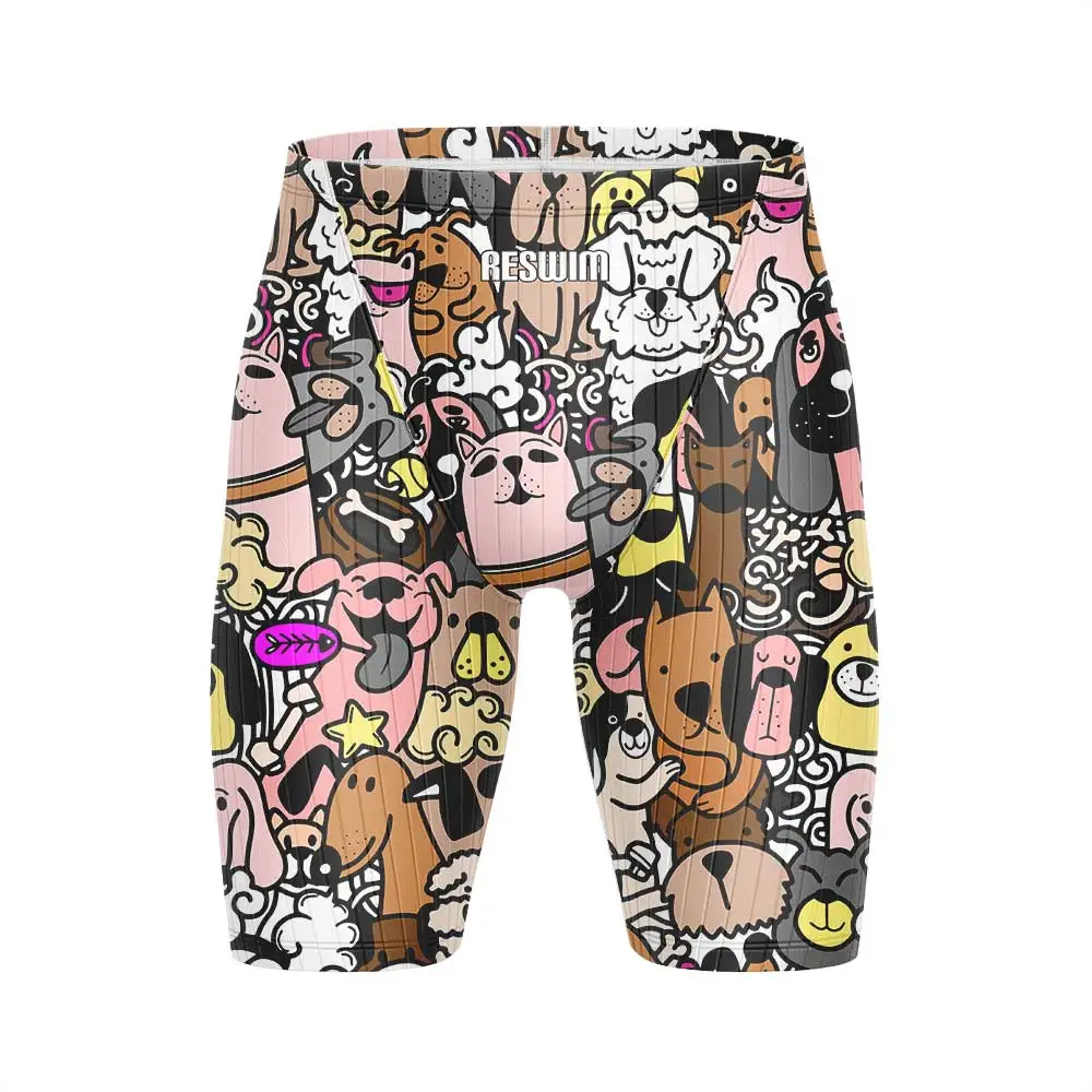 New Dog Swim Jammer Swimsuit Shorts Men's Cartoon Endurance Athletic Training Swimwear Surfing Swimming Trunks Shorts Swim Pants