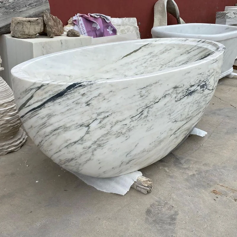 Solid surface marble stone freestanding immersion whirlpool bathtub natural marble stone bathtub