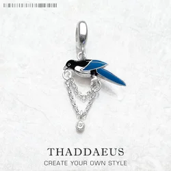 925 Sterling Silver Magpie Bird Charm New Cute Lucky Women Jewelry Trendy Gift