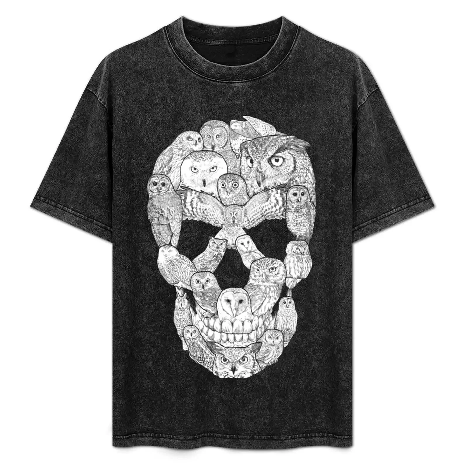 

Owl Filled Skull T-Shirt Large Size Basic Casual T-Shirt