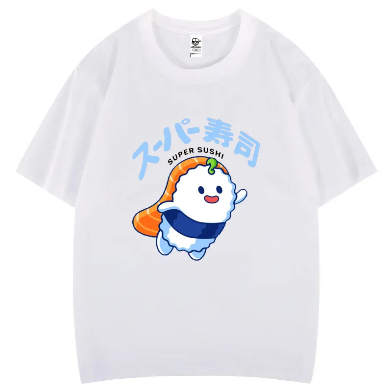 Śliczne śpiące Sushi Cartoon graficzne koszulki Kawaii kobiety Hipster estetyka topy z nadrukami kreatywna popularna moda uliczna koszulka casual