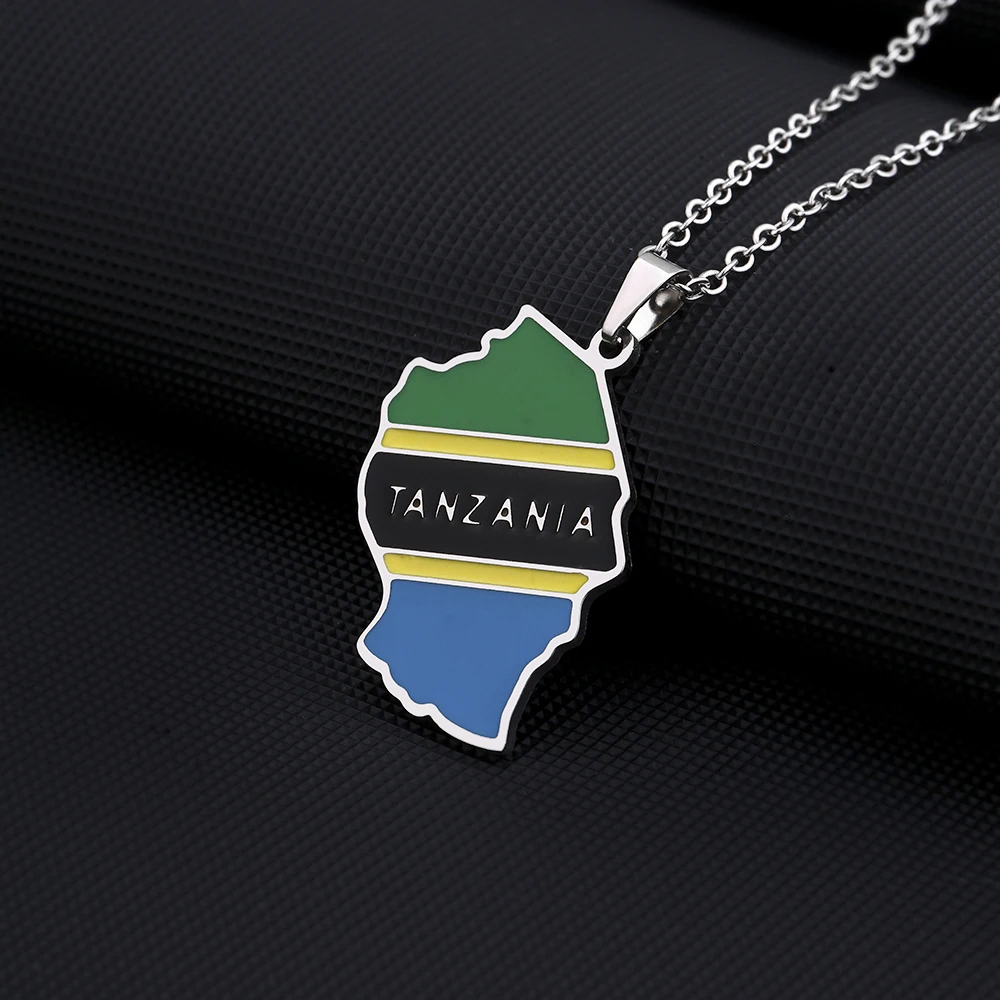 New Tanzania Map Flag Pendant Necklace For Women Men Gold Silver Color Stainless Steel Charm Fashion Tanzanian Jewelry Gifts