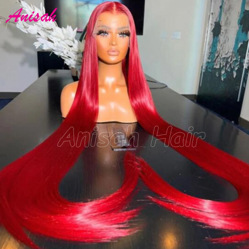 13X4 13X6 Hd Transparent Lace Frontal Wig Red Lace Front Human Hair Wigs Bone Straight Colored Glueless Lace Front Wig