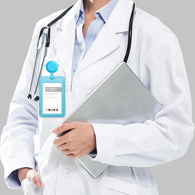 Retractable Badge Holders, Hard Plastic Sliding ID Badge Holder With Retractable Badge Reel Clips , 3 Pack