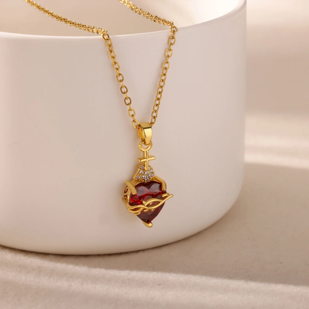 Sweet Heart Pendant Women's Necklace Gold-Plated Zirconia Vintage Party Jewelry Gift Free Shipping