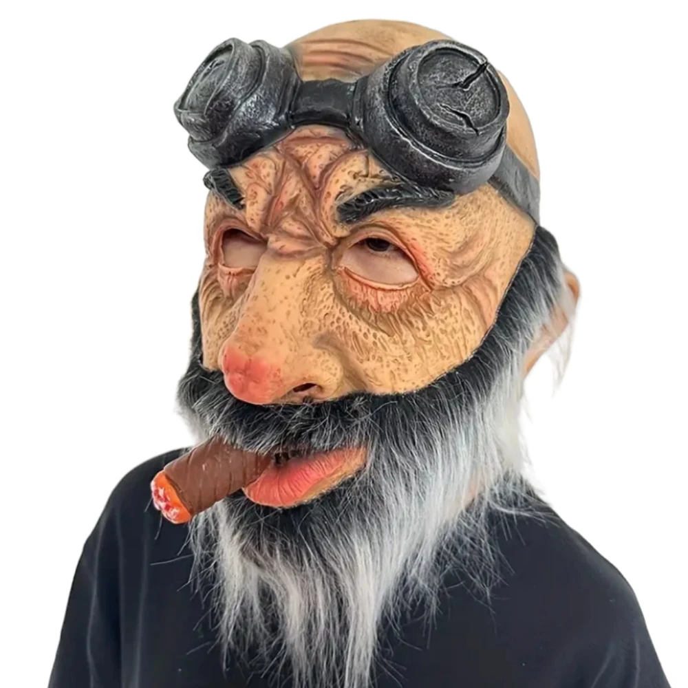 Smoking Grandpa Grandma Mask Comedy Funny Leading Boss Mask Halloween Party Ashtray Series Role Playing Cosplay Props