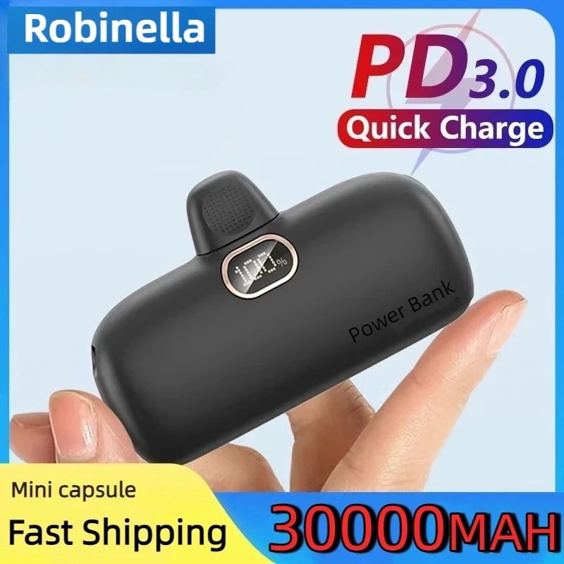 

Мини-капсульный беспроводной блок питания 30000 мАч, мобильный источник питания, аварийный внешний аккумулятор, быстрое зарядное устройство для iPhone Type-c