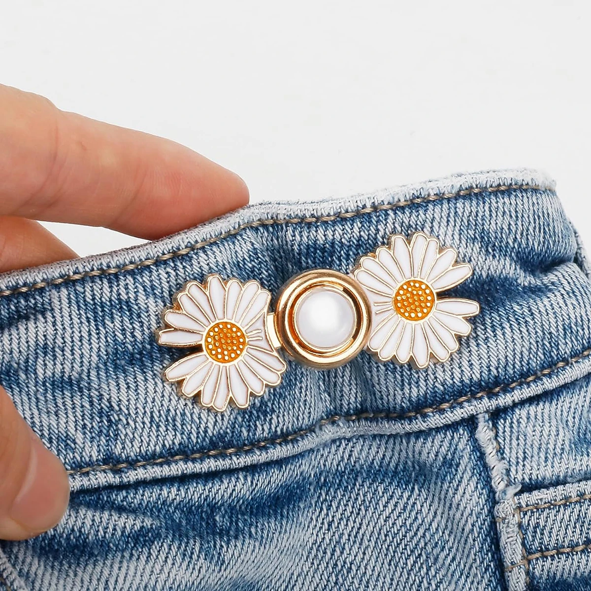 Detachable Pant Waist Tightener Pearl Flower No Sew Waist Buckles for Loose Jeans Dress Fit Instant Pants Button Pins Tightener