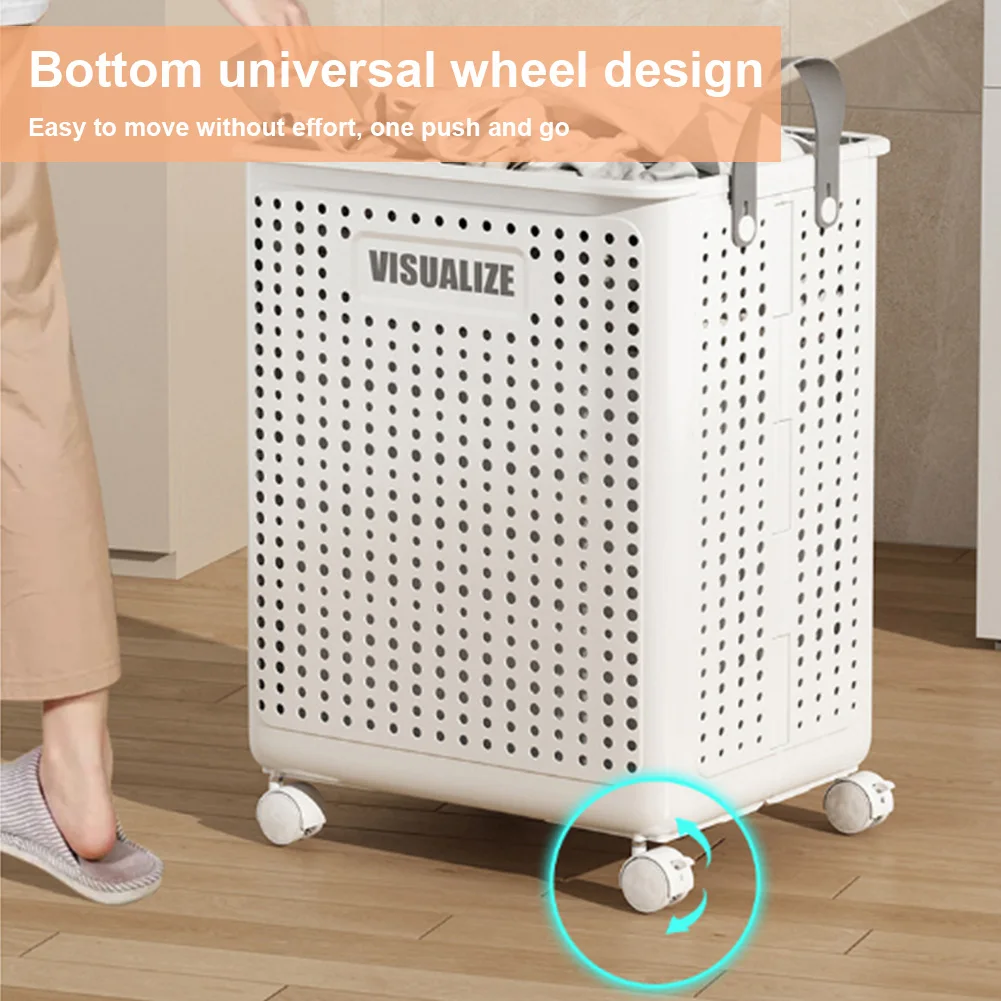 Laundry Basket with Wheels Dirty Clothes Hamper Large Capacity Clothes Bin with Handle Multifunctional for Home Hotel Dorm