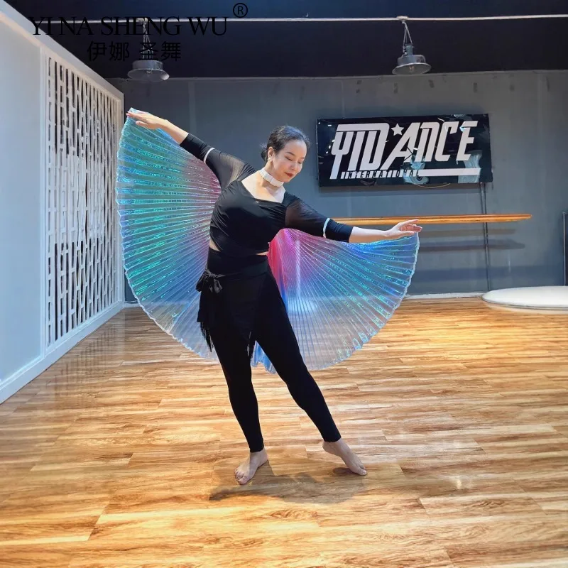 Accesorio de danza del vientre para adultos, gancho de mano con ala trasera, ala transparente colorida, accesorio de rendimiento, capa, ala de escenario para espectáculos de baile