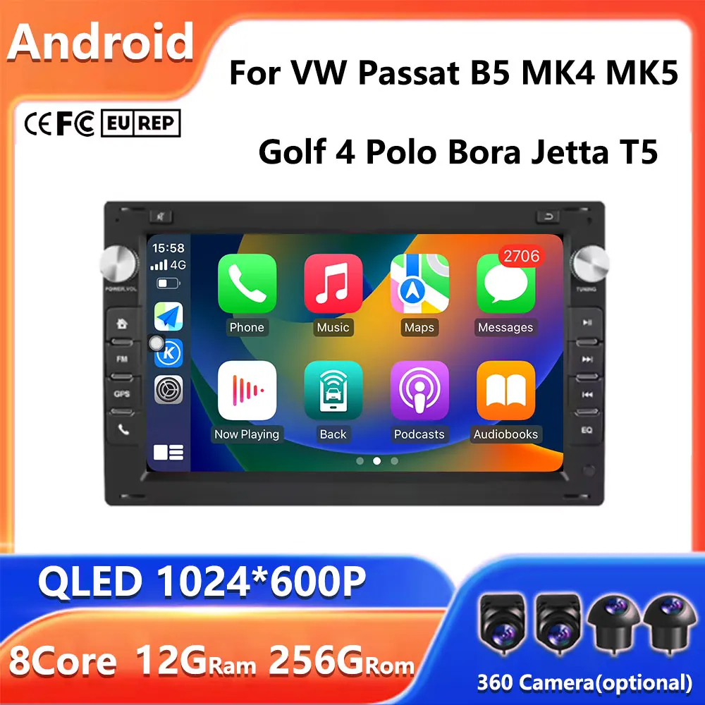 7“8Core 2Din Carplay Android 16 For VW Passat B5 MK4 MK5 Golf 4 Polo Bora Jetta T5 Navigation Car Radio GPS Stereo Autoradio