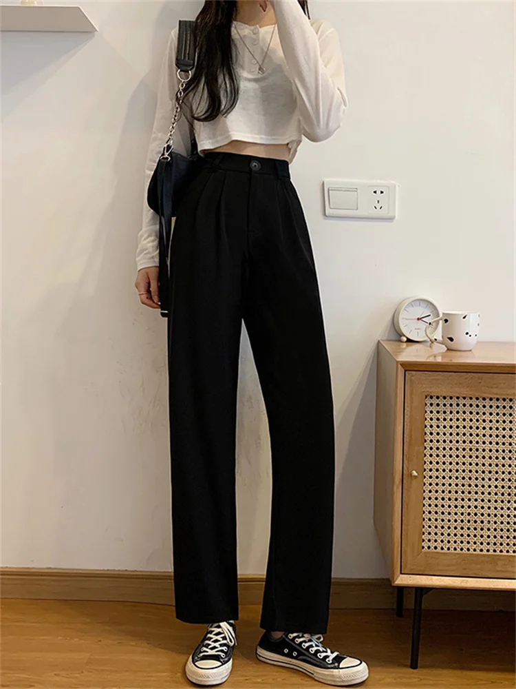 White Casual Suit Pants For Women In Spring And Autumn 2023 New High-waisted Straight Tube Loose And Thin Wide Leg Suit Pants