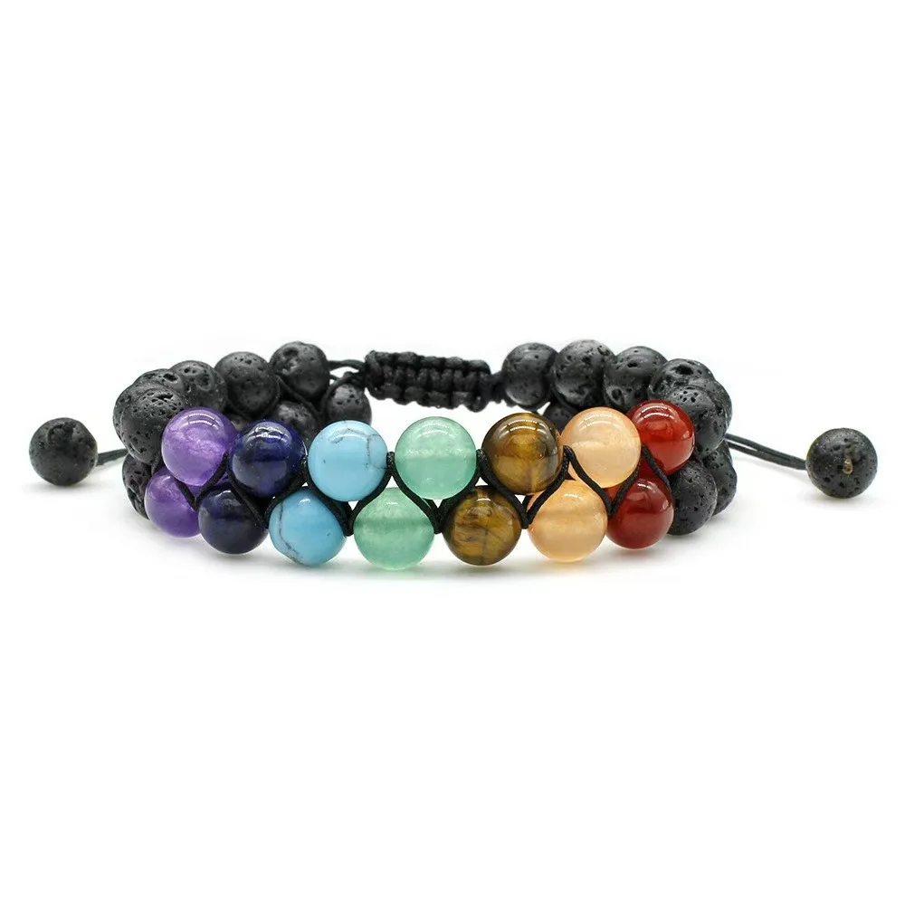 7-Chakra-Perlen-Yoga-Meditationsarmband, Heilendes Doppelschicht-Perlenarmband aus Naturstein, Verstellbares Seilarmband für Damen und Herren, Schmuck – Detail 7