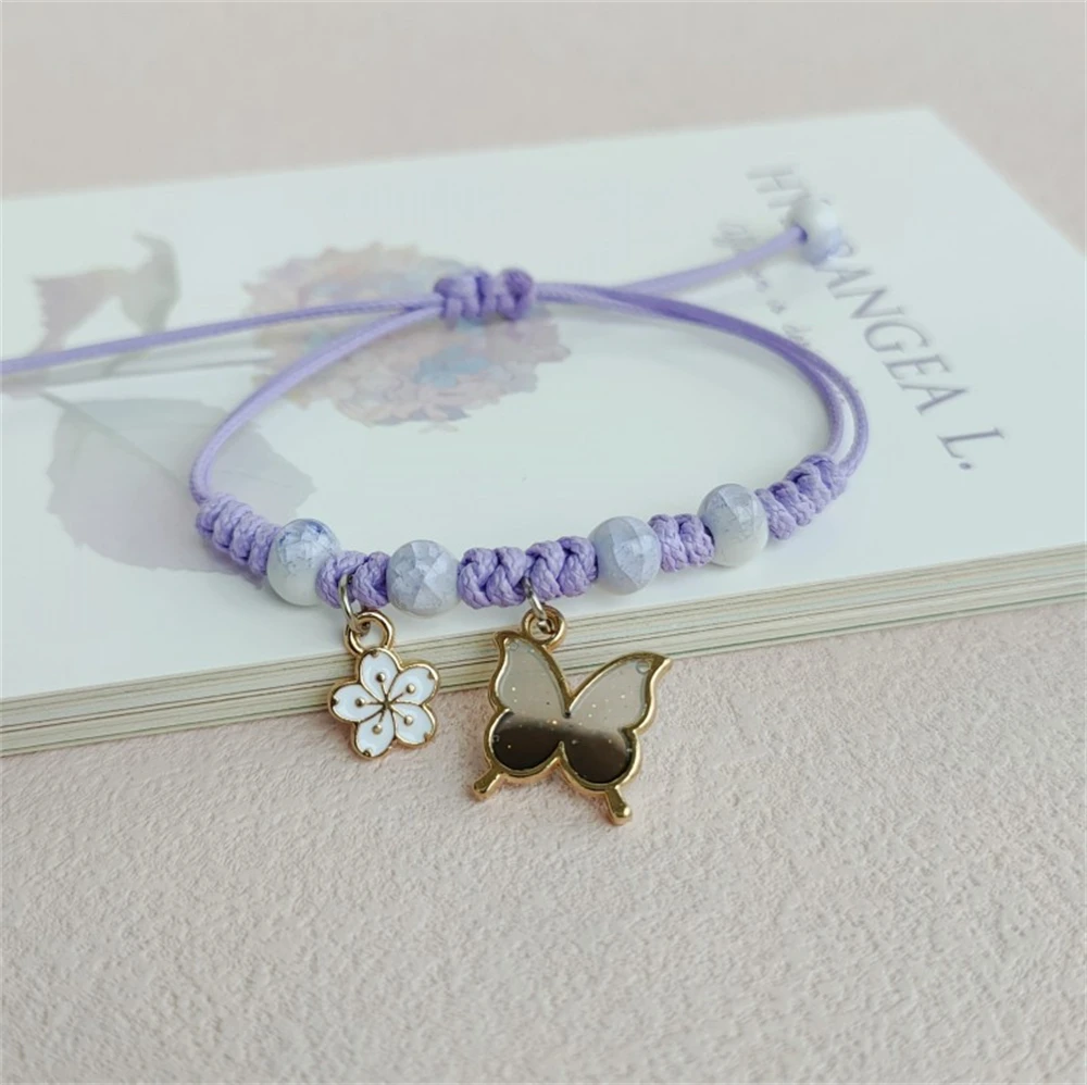 Handmade Butterfly Pendant Bracelet Summer Lucky Adjustable Woven Friendship Bracelet Jewelry For Women Teen Girls