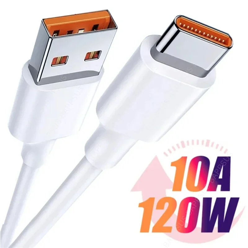 

120W 10A USB Type C Cable Wire Fast Charging Mobile Phone Data Cables For Huawei Xiaomi Realme Type-C Cable Cord