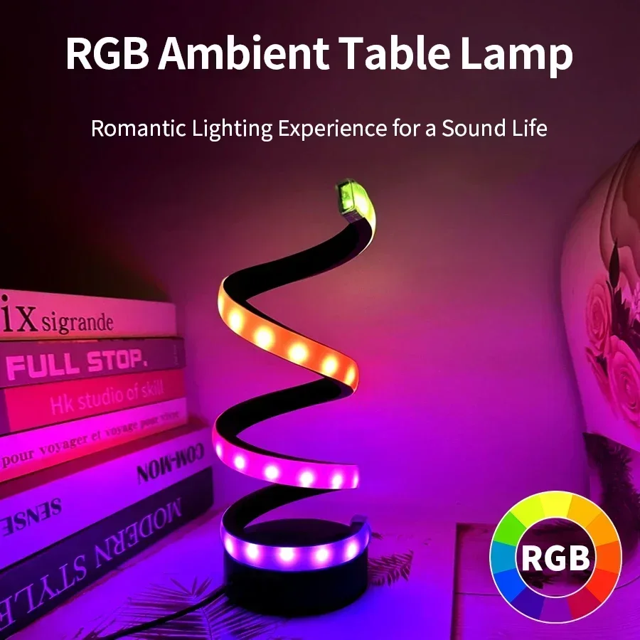 

Creative LED Desk Lamp Modern Spiral Table Lamp RGB Dimming Ambient Light Portable Bar Cafe Bedroom Living Room Decorate Lamp