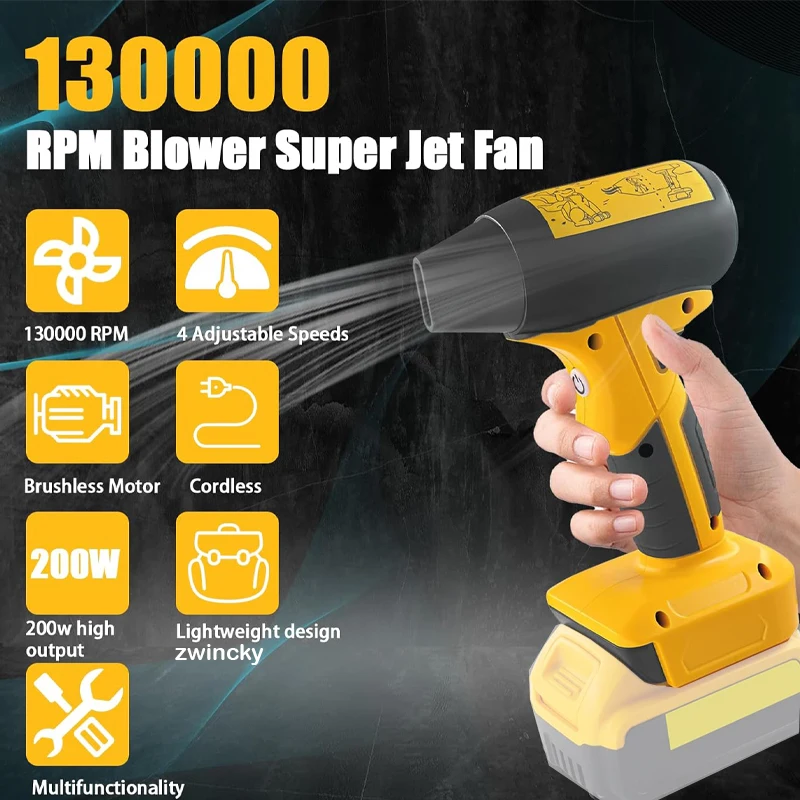 For Dewalt 18-20V Battery Blower Fan 130000RPM Cordless Blower Portable Handheld Turbo Jet Fan Blowers For DCB200 DCB201 DCB203