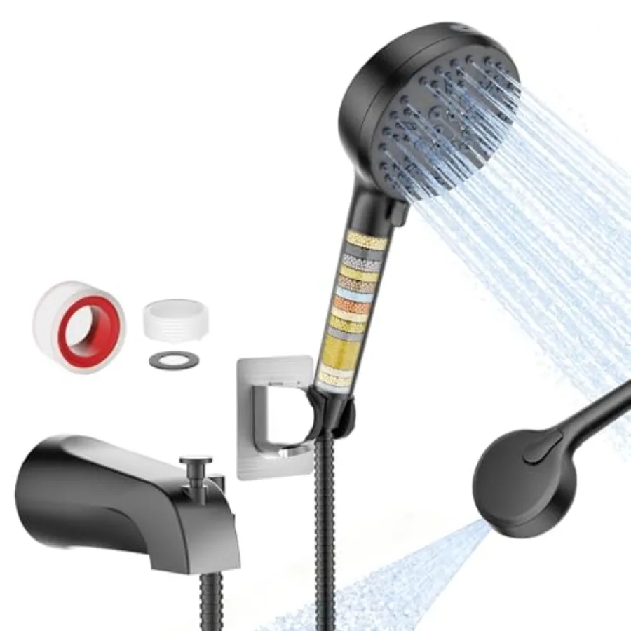 

Bathtub Faucet with Filtered Handheld Shower Head 6 Spray Modes from Rain to Powder Tub Spout with Diverter 79" Extra Long Hose