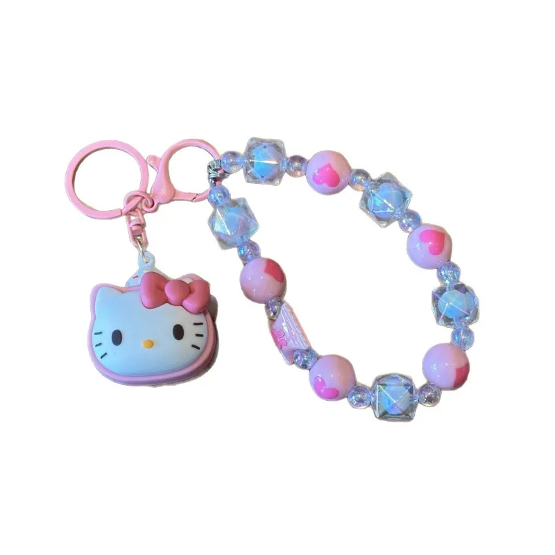 Sanrio Kawaii Hello Kitty Beaded Phone Chain Keychain Japanese Cartoon Kuromi Melody Cinnamoroll Bag Pendant Children's Day Gift view 5
