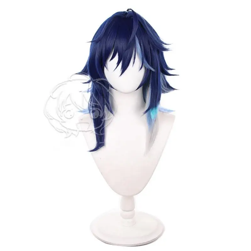 Anime Genshin Impact Ororon Herren Cosplay Perücken Kostüme Kopfbedeckung 55cm Lange Simulierte Kopfhaut Dichte Gemischte Voluminöse Lange Haarperücken – Detail 2