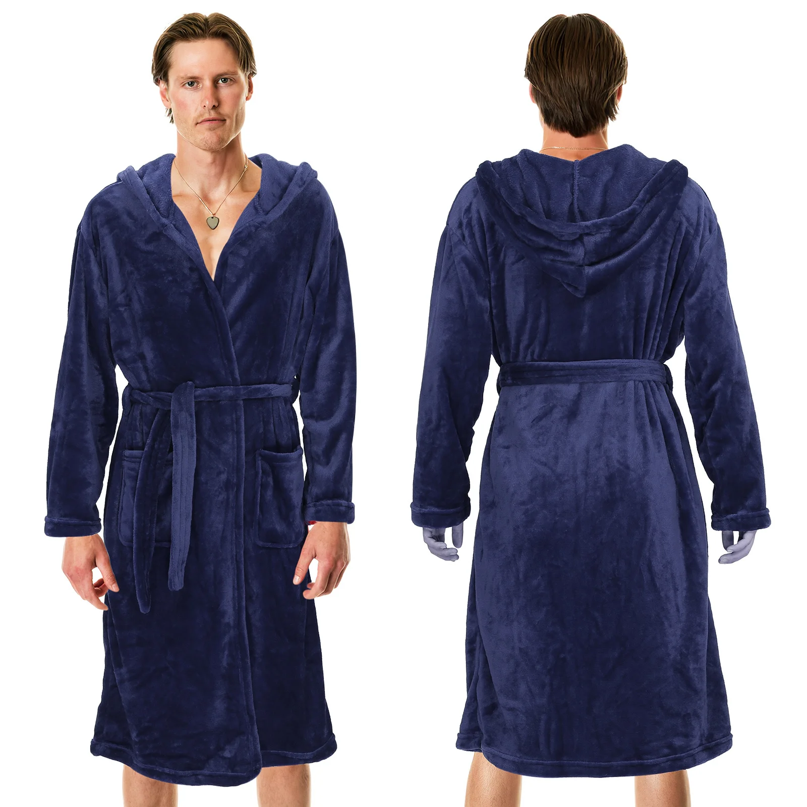 เสื้อคลุมอาบน้ำมีฮู้ดสำหรับผู้ชาย สีกรมท่า นุ่ม สบาย ทนทาน ผ้าขนหนูคลุมอาบน้ำ เสื้อคลุมอาบน้ำสำหรับอาบน้ำ ผ่อนคลาย เสื้อคลุมอาบน้ำสำหรับพักผ่อน เสื้อคลุมอาบน้ำสำหรับหอพักนักศึกษา
