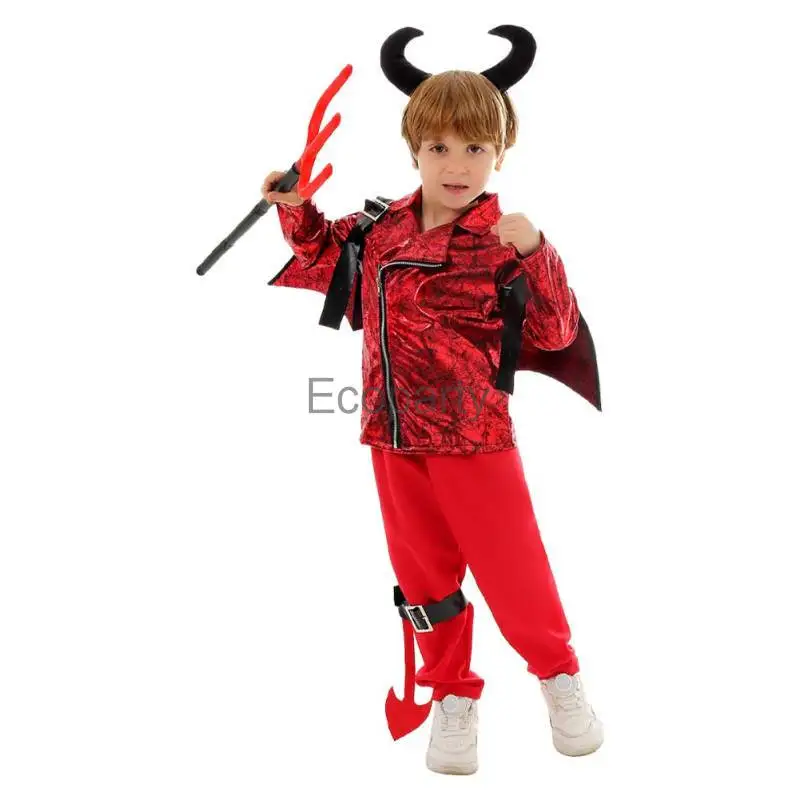 Boys Girls Little Devil Costume Children Punk Gothic Vampire Satan Cosplay Outfits Kids Halloween Carnival Performance Clothing