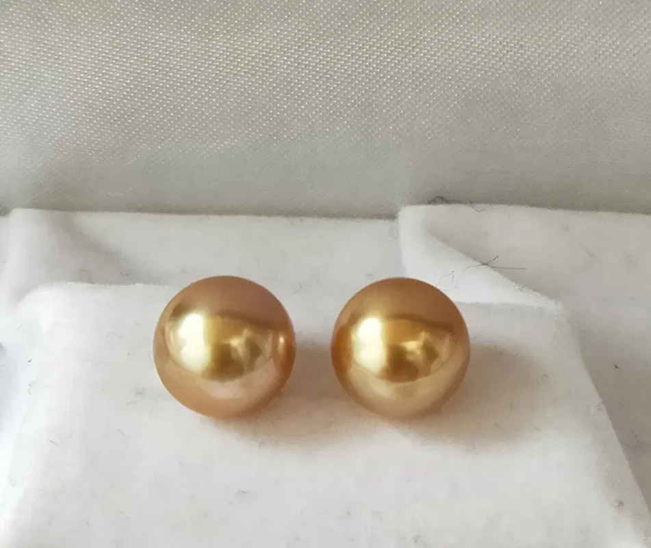 Charming Pair of 9-10mm Gold Round Loose Pearl Undrilld Women Wedding Party Jewelry Necklace Earring Ring Bracelet Pendant