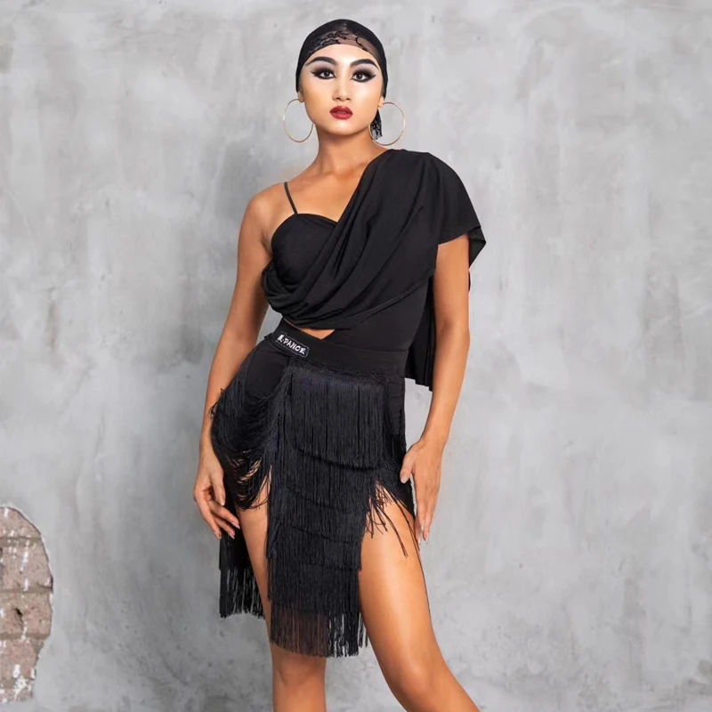 Fashion Women Laitn Dance Costumes Irregular Latin Top Fringed Skirts Party Tango Salsa Wear Sexy Latin Dance Clothing SL9168