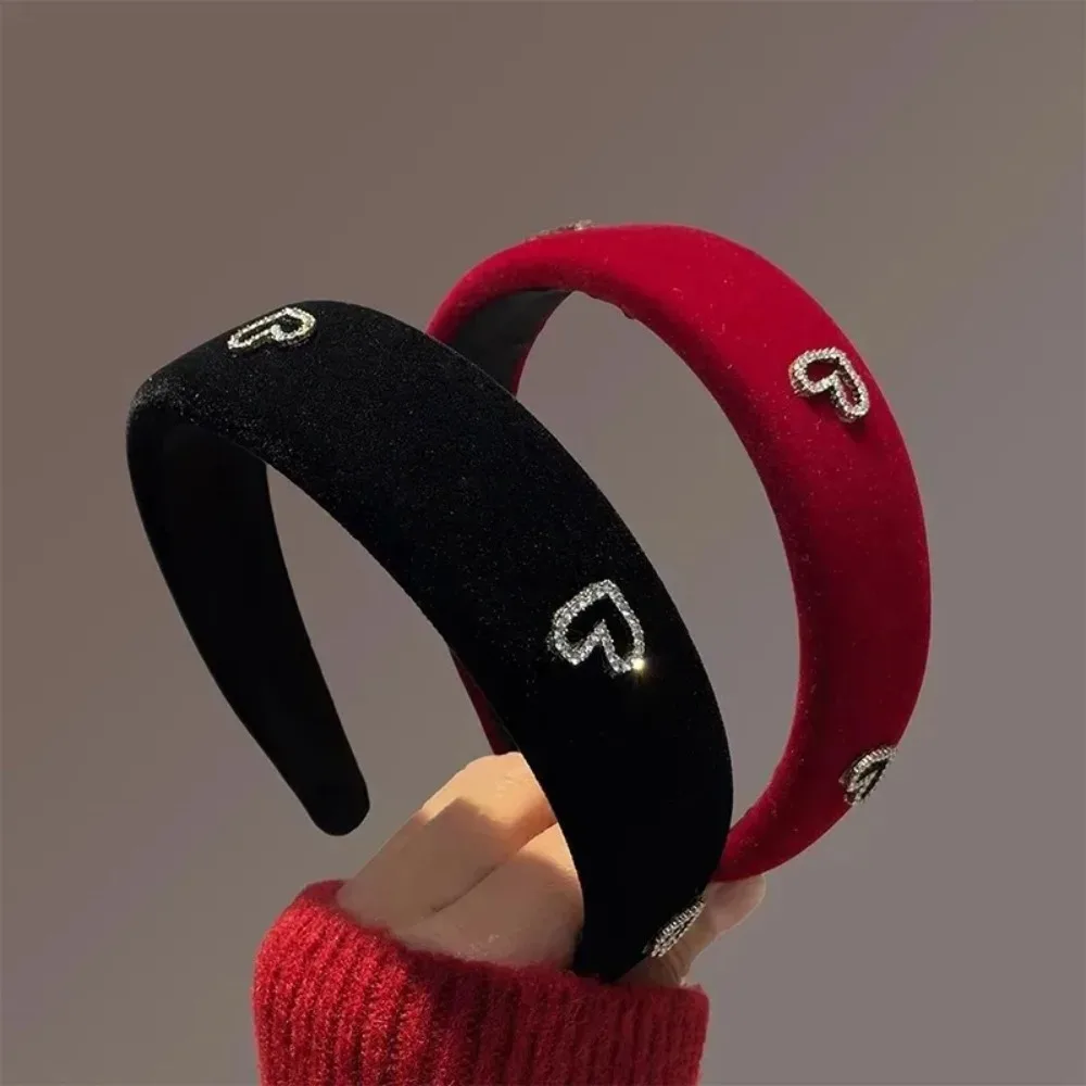 

Heart Rhinestone Headband High Crown Sponge Design Soft Comfortable Hair Band for Women Daily Casual Luxury Hair Accessories