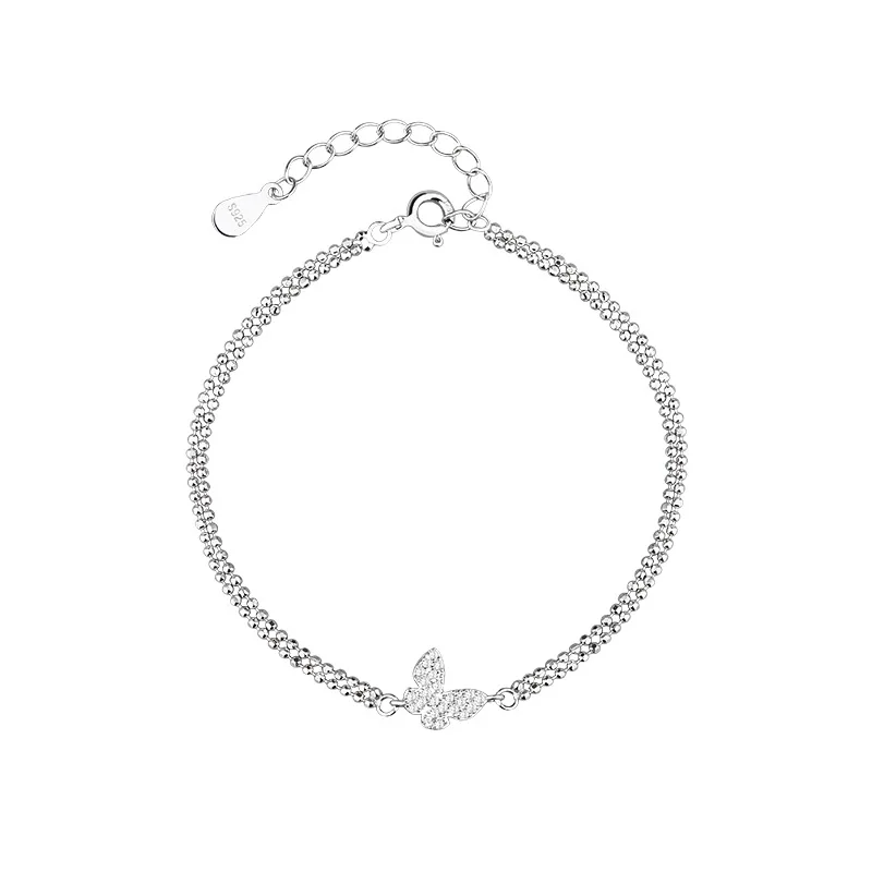 Korean Vintage 925 Sterling Silver Crystal 2-layered Butterfly Bracelet For Women Homme Wedding Party Jewelry Gift Real Money