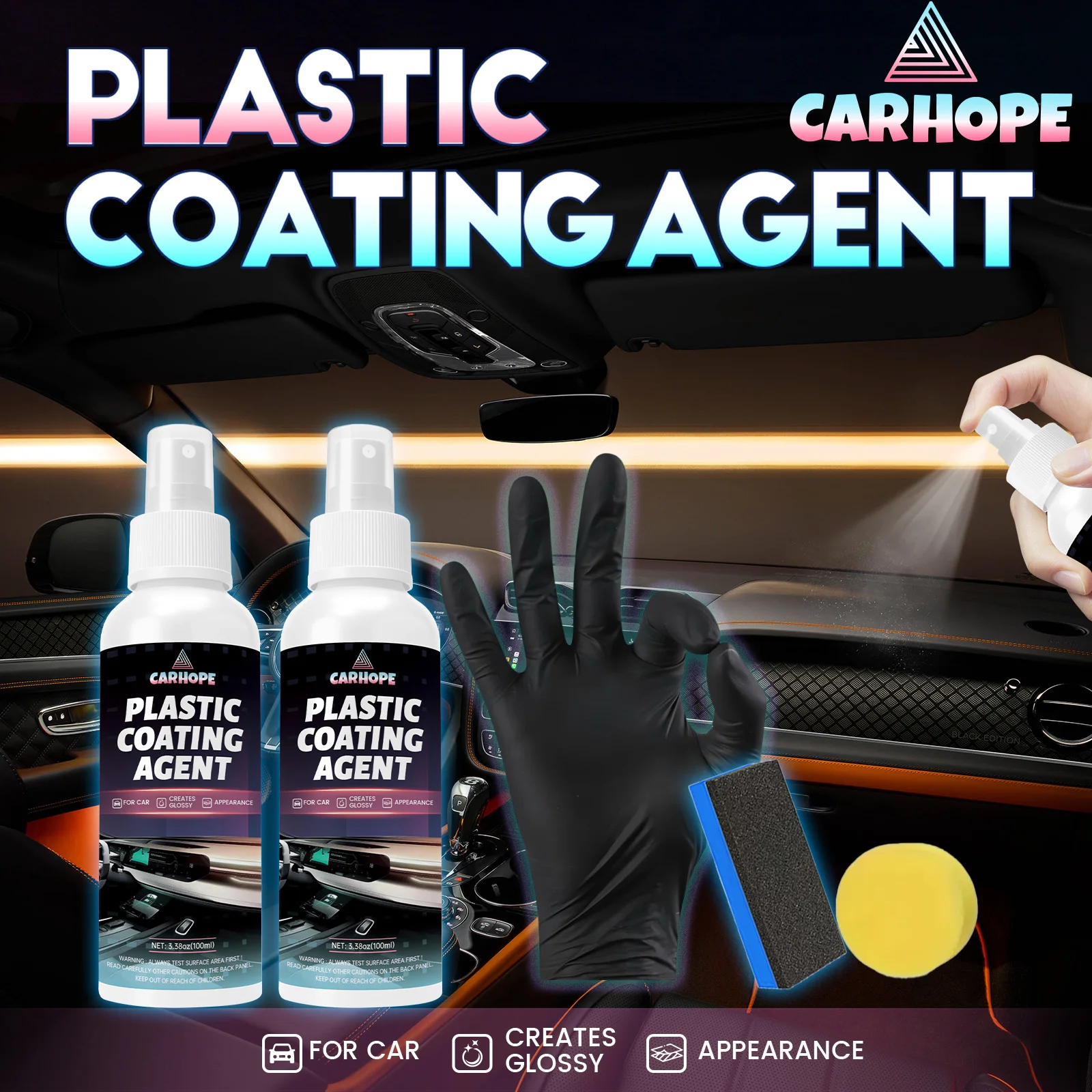 

2 шт. восстановитель автомобильного пластика, черный спрей для полировки внутренней отделки, средство для восстановления старения, ремонт пластиковых царапин