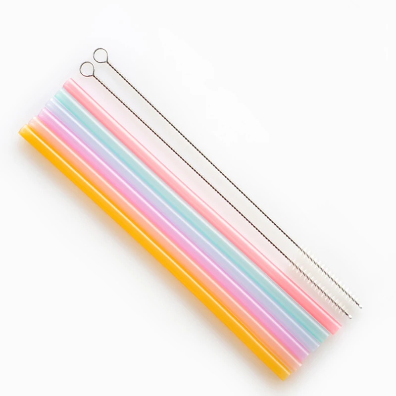 6pcs Creative Seamless Portable Flexible Transparent Silicone Straws Reusable