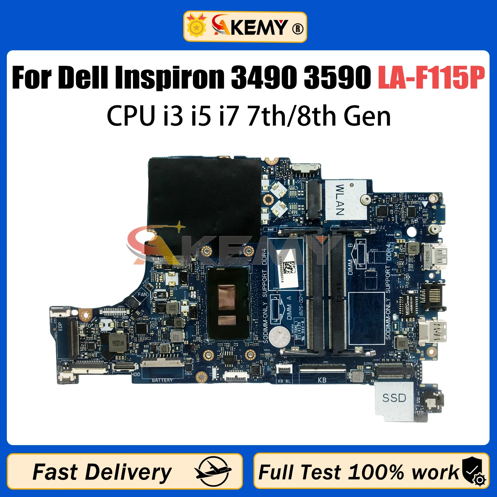 

AKEMY LA-F115P Motherboard For Dell Inspiron 5570 5770 CN-0G9KR8 9J1XM 09J1XM Mainboard with CPU I3 I5 I7 7th/8th 100% Test OK