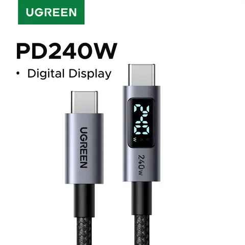 UGREEN USB-C-Kabel, 240 W, digitaler Bildschirm, PD3.1, Typ-C-Kabel für Laptop, MacBook, iPhone 17, Samsung S25, Xiaomi-Ladegerät, schnell