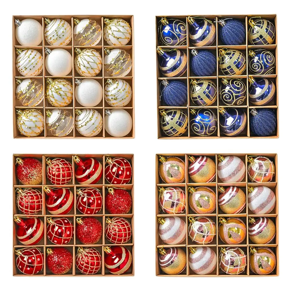 16PCs/Box 6cm Shiny Glitter Christmas Ball Ornaments Shatterproof Christmas Tree Hanging Ornaments Pendants Party Decorations