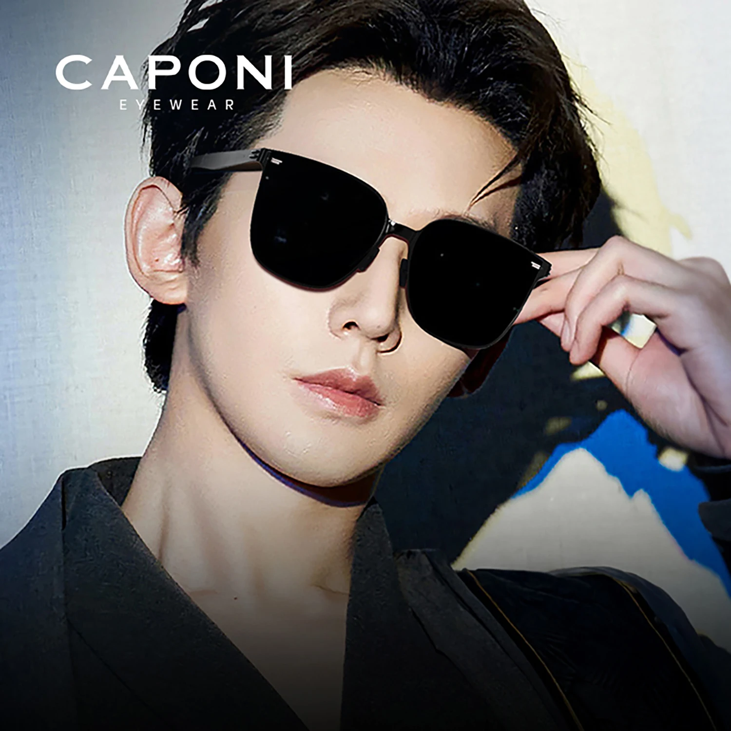CAPONI Polarized Men Sunglasses High Quality Outdoor Driver Sun Glasses UV400 Designer Ultra-thin Lenses Black Shades CP23069