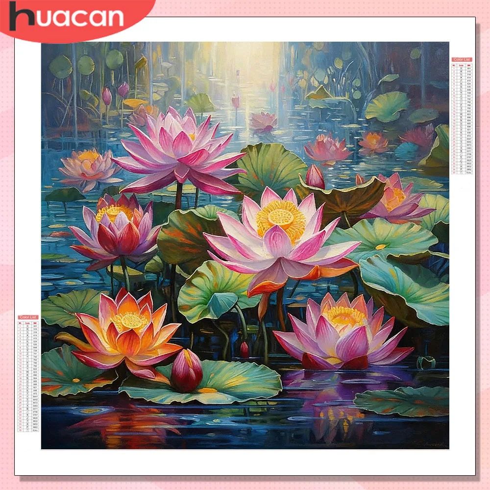 HUACAN 5d diy Diamond Mosaic Lotus Flower Cross Stitch Diamond Painting Floral Full Kits Handicrafts Rhinestones Handmade