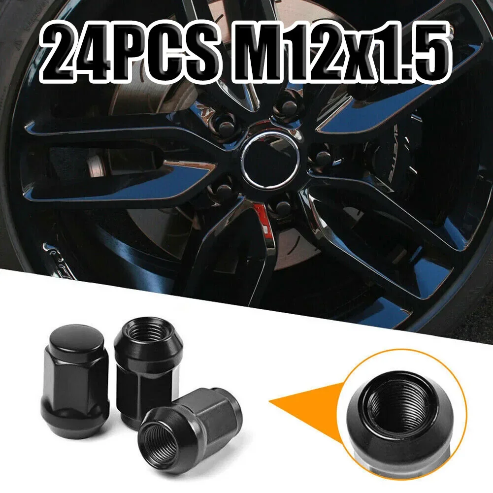 

24pcs M12x1.5 Car Wheel Nuts Black Lug Nut Socket Steel For LandCruiser Prado For Ford Wheel Nuts Car Accessories