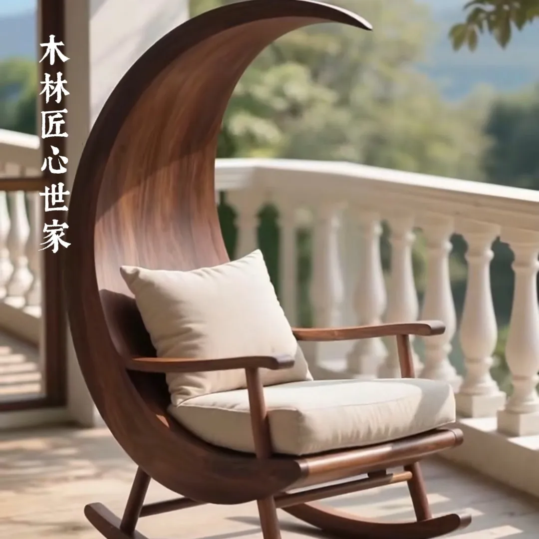 New Chinese ebony solid wood rocking chair balcony chaise longue sofa recliner furniture